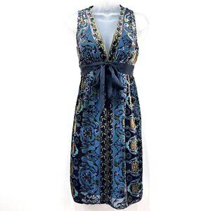 Devoré cut silk velvet mini dress, v neck, empire waist by Single, M